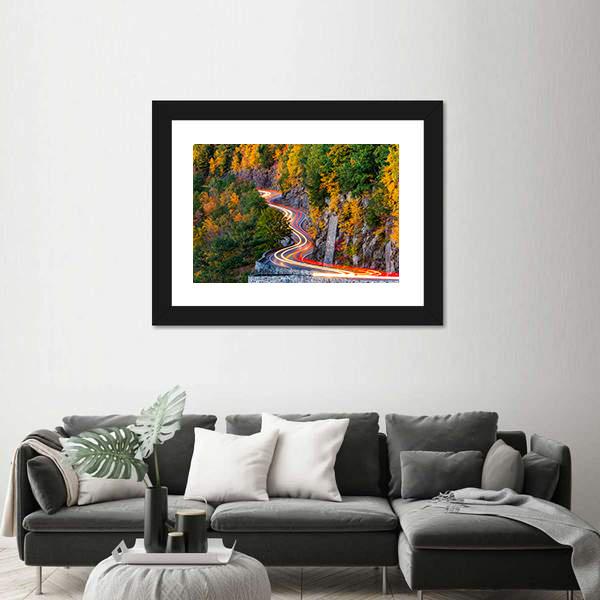 Traffic Light Trails On Hawk's Nest Winding Road Route Canvas Wall Art-5 Horizontal-Gallery Wrap-22" x 12"-Tiaracle