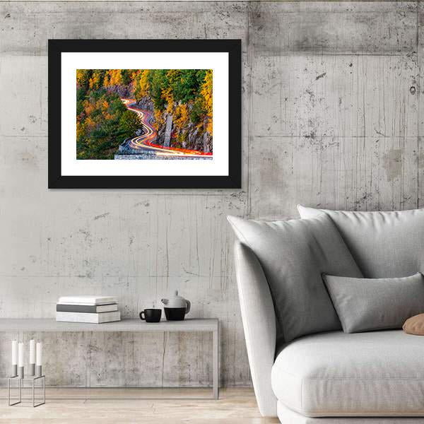 Traffic Light Trails On Hawk's Nest Winding Road Route Canvas Wall Art-5 Horizontal-Gallery Wrap-22" x 12"-Tiaracle