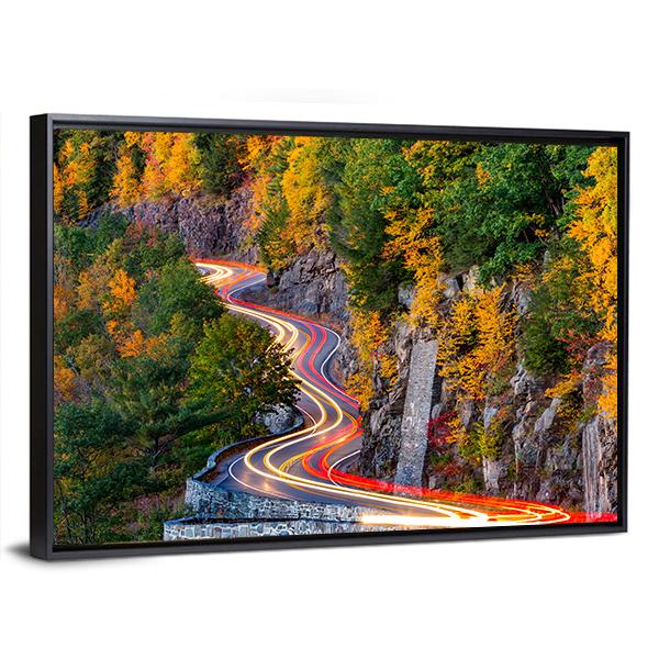 Traffic Light Trails On Hawk's Nest Winding Road Route Canvas Wall Art-5 Horizontal-Gallery Wrap-22" x 12"-Tiaracle