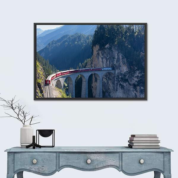 Train In Filisur Canvas Wall Art-1 Piece-Floating Frame-36" x 24"-Tiaracle