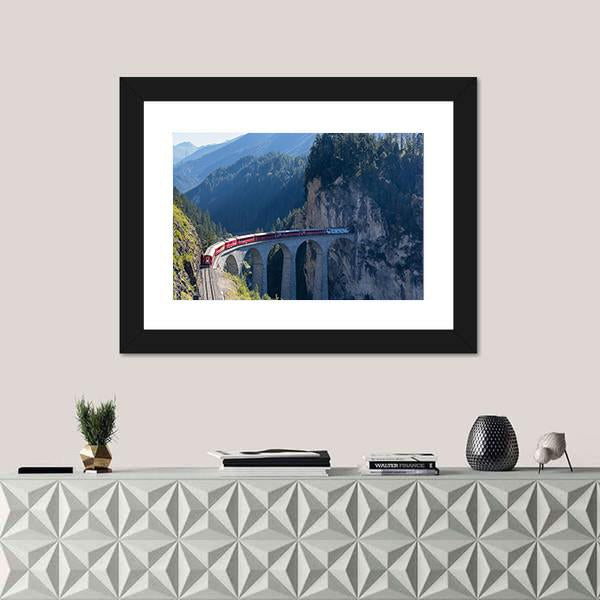 Train In Filisur Canvas Wall Art-1 Piece-Framed Print-42" x 14"-Tiaracle