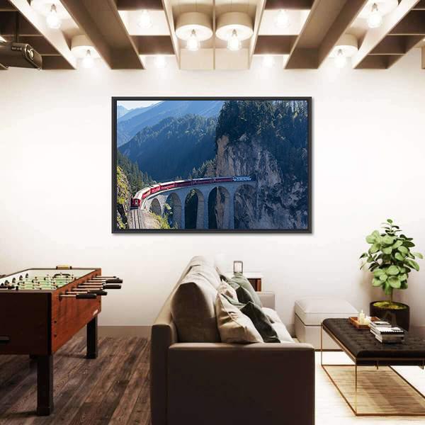 Train In Filisur Canvas Wall Art-5 Horizontal-Gallery Wrap-22" x 12"-Tiaracle