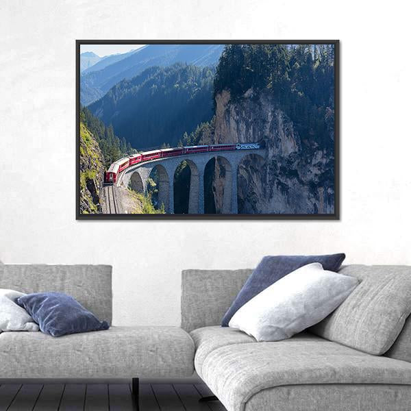 Train In Filisur Canvas Wall Art-5 Horizontal-Gallery Wrap-22" x 12"-Tiaracle