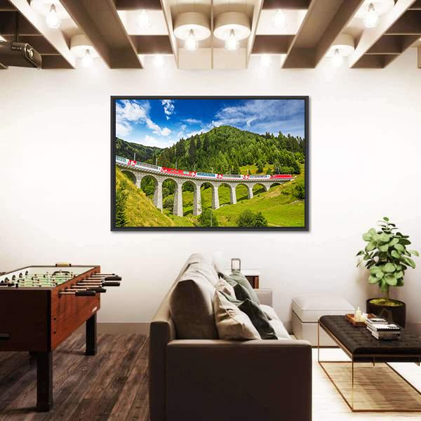 Train On Famous Landwasser Viaduct Bridge Canvas Wall Art-5 Horizontal-Gallery Wrap-22" x 12"-Tiaracle