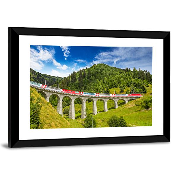 Train On Famous Landwasser Viaduct Bridge Canvas Wall Art-5 Horizontal-Gallery Wrap-22" x 12"-Tiaracle