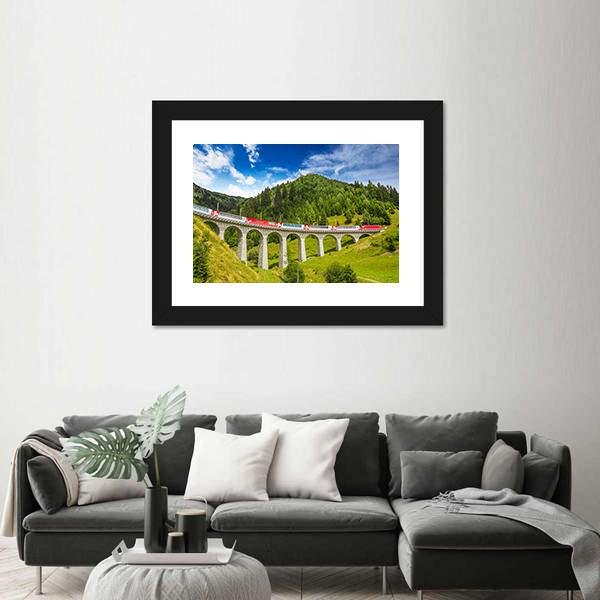 Train On Famous Landwasser Viaduct Bridge Canvas Wall Art-5 Horizontal-Gallery Wrap-22" x 12"-Tiaracle