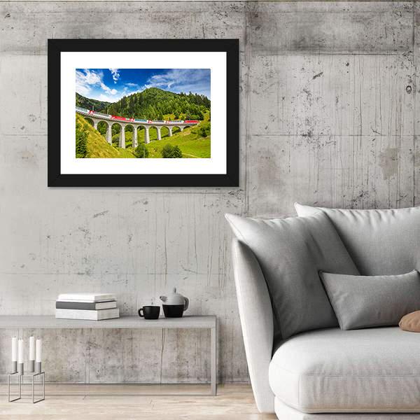 Train On Famous Landwasser Viaduct Bridge Canvas Wall Art-5 Horizontal-Gallery Wrap-22" x 12"-Tiaracle