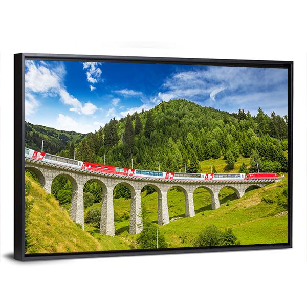 Train On Famous Landwasser Viaduct Bridge Canvas Wall Art-5 Horizontal-Gallery Wrap-22" x 12"-Tiaracle