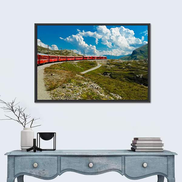 Train Travel In The Swiss Mountains Canvas Wall Art-1 Piece-Floating Frame-36" x 24"-Tiaracle