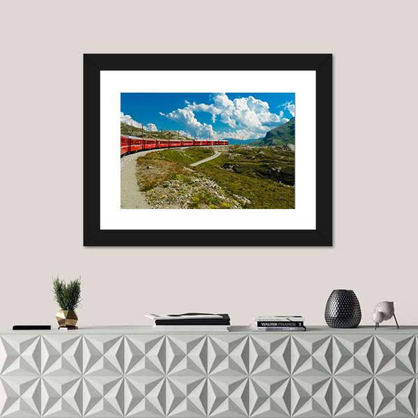 Train Travel In The Swiss Mountains Canvas Wall Art-1 Piece-Framed Print-42" x 14"-Tiaracle