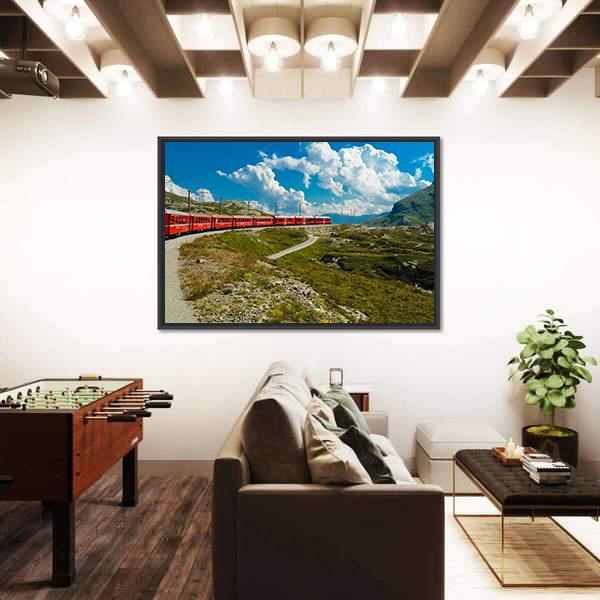 Train Travel In The Swiss Mountains Canvas Wall Art-5 Horizontal-Gallery Wrap-22" x 12"-Tiaracle
