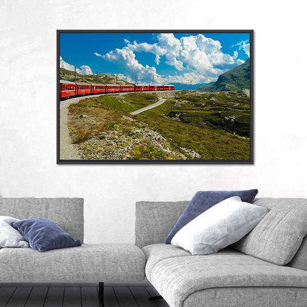 Train Travel In The Swiss Mountains Canvas Wall Art-5 Horizontal-Gallery Wrap-22" x 12"-Tiaracle
