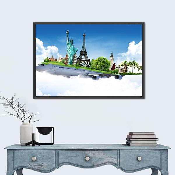 Travel The World By Airplane Canvas Wall Art-1 Piece-Floating Frame-24" x 16"-Tiaracle