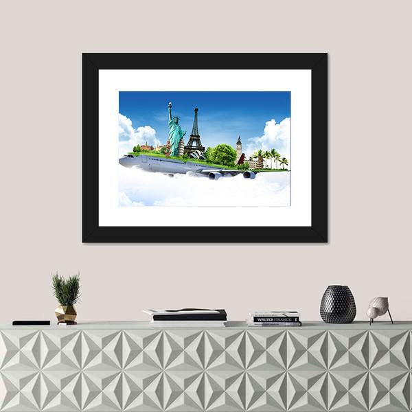Travel The World By Airplane Canvas Wall Art-1 Piece-Framed Print-20" x 16"-Tiaracle