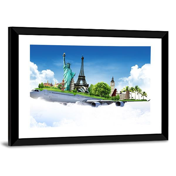 Travel The World By Airplane Canvas Wall Art-5 Horizontal-Gallery Wrap-22" x 12"-Tiaracle