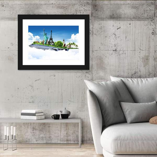 Travel The World By Airplane Canvas Wall Art-5 Horizontal-Gallery Wrap-22" x 12"-Tiaracle