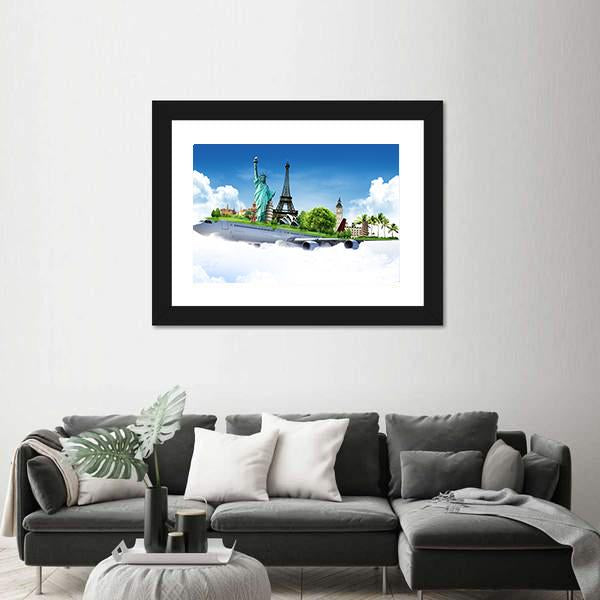 Travel The World By Airplane Canvas Wall Art-3 Horizontal-Gallery Wrap-25" x 16"-Tiaracle