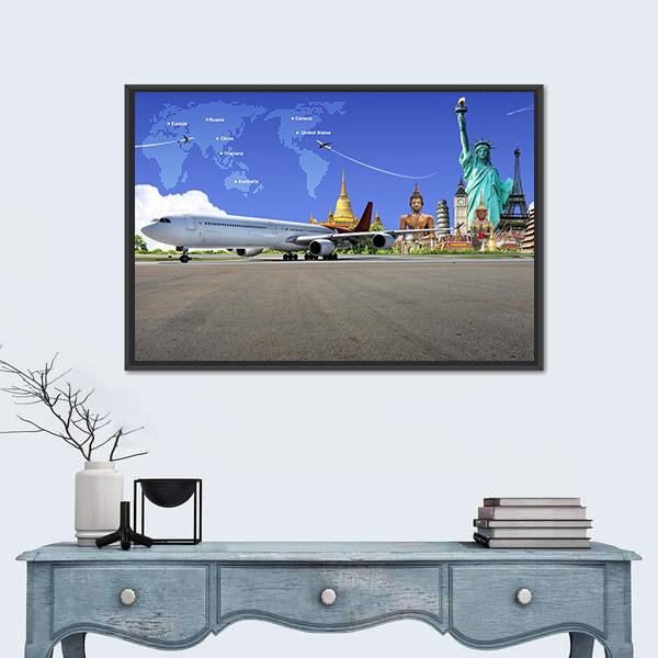 Travel The World Canvas Wall Art-1 Piece-Floating Frame-24" x 16"-Tiaracle