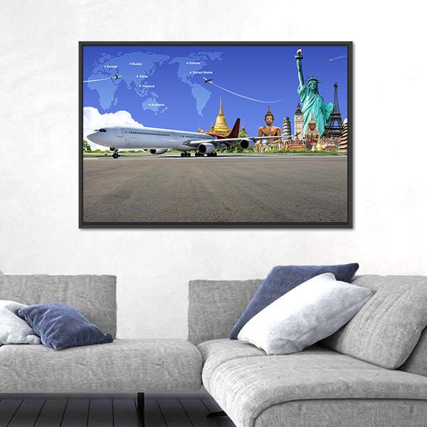 Travel The World Canvas Wall Art-3 Horizontal-Gallery Wrap-25" x 16"-Tiaracle