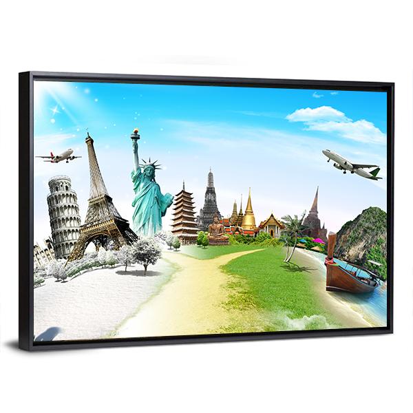 Travel The World Monument Canvas Wall Art-3 Horizontal-Gallery Wrap-25" x 16"-Tiaracle