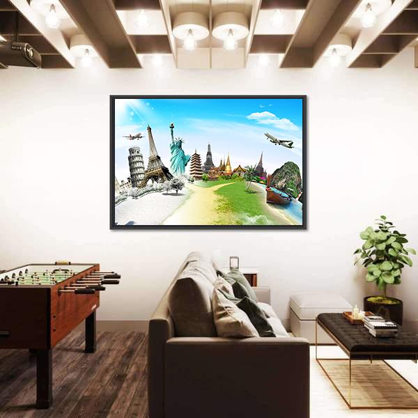 Travel The World Monument Canvas Wall Art-3 Horizontal-Gallery Wrap-25" x 16"-Tiaracle