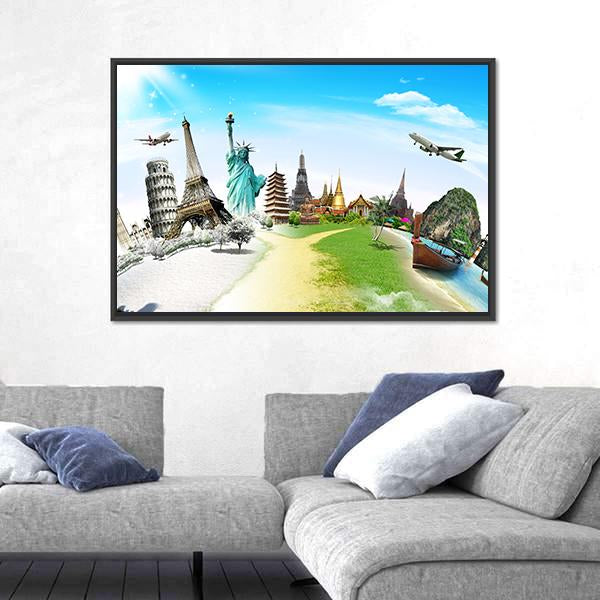 Travel The World Monument Canvas Wall Art-3 Horizontal-Gallery Wrap-25" x 16"-Tiaracle