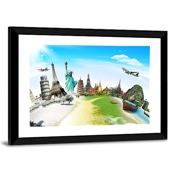 Travel The World Monument Canvas Wall Art-3 Horizontal-Gallery Wrap-25" x 16"-Tiaracle