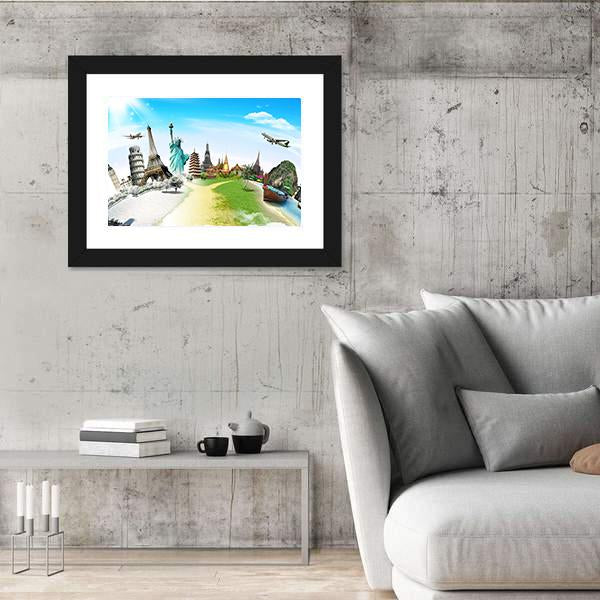 Travel The World Monument Canvas Wall Art-3 Horizontal-Gallery Wrap-25" x 16"-Tiaracle