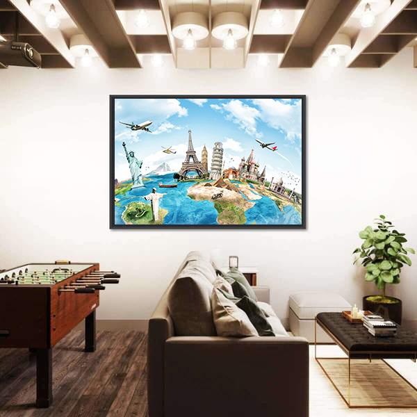 Travel The World Monument Concept Canvas Wall Art-5 Horizontal-Gallery Wrap-22" x 12"-Tiaracle