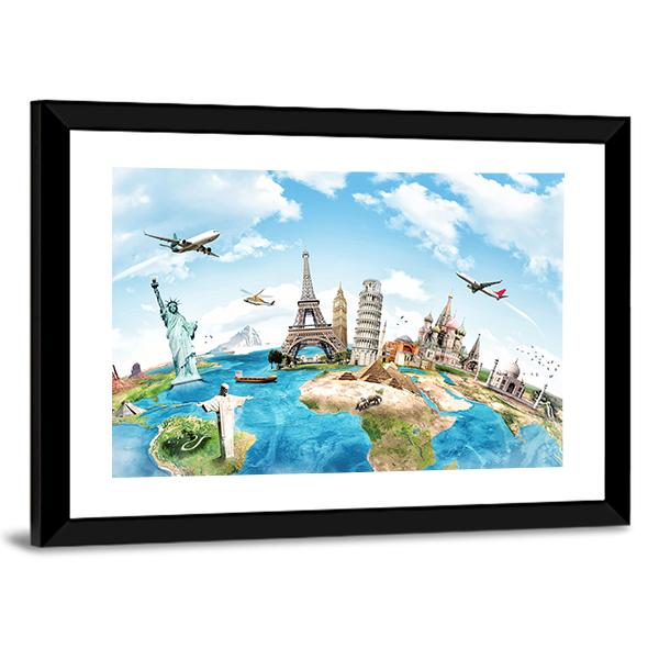 Travel The World Monument Concept Canvas Wall Art-5 Horizontal-Gallery Wrap-22" x 12"-Tiaracle