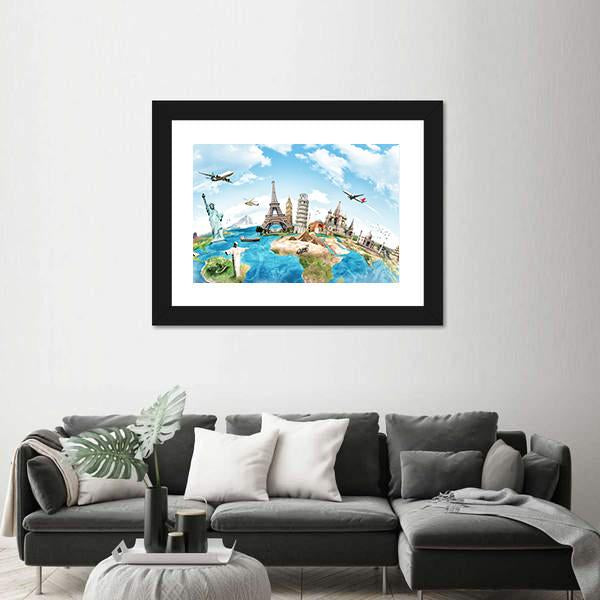 Travel The World Monument Concept Canvas Wall Art-5 Horizontal-Gallery Wrap-22" x 12"-Tiaracle