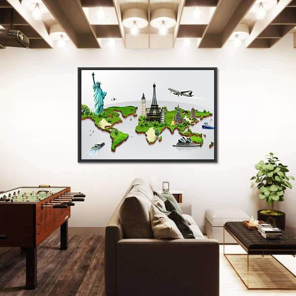 Travel The World Monuments Concept Canvas Wall Art-3 Horizontal-Gallery Wrap-25" x 16"-Tiaracle