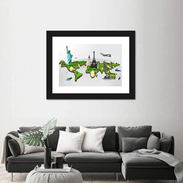 Travel The World Monuments Concept Canvas Wall Art-5 Horizontal-Gallery Wrap-22" x 12"-Tiaracle