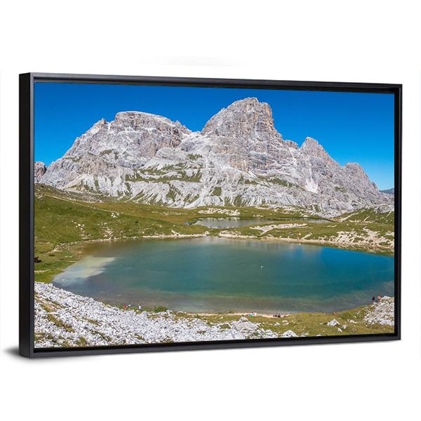 Tre Cime Lake In Dolomites In Italy Canvas Wall Art-3 Horizontal-Gallery Wrap-25" x 16"-Tiaracle