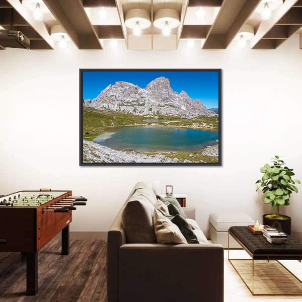 Tre Cime Lake In Dolomites In Italy Canvas Wall Art-3 Horizontal-Gallery Wrap-25" x 16"-Tiaracle