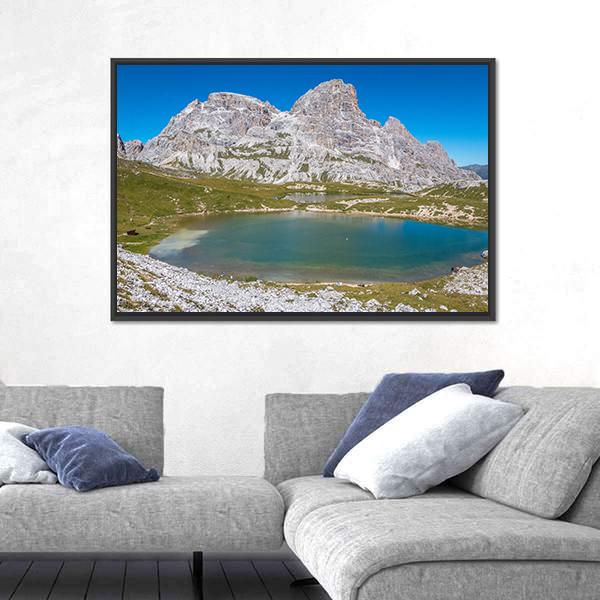 Tre Cime Lake In Dolomites In Italy Canvas Wall Art-3 Horizontal-Gallery Wrap-25" x 16"-Tiaracle