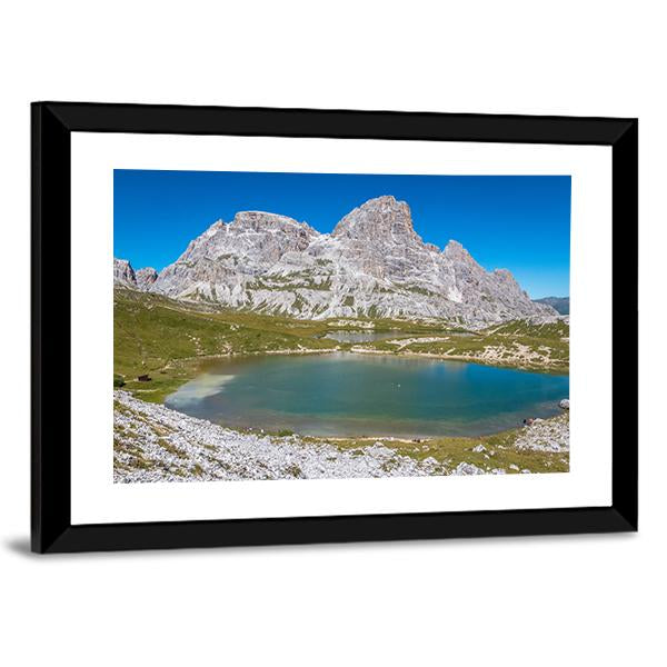 Tre Cime Lake In Dolomites In Italy Canvas Wall Art-3 Horizontal-Gallery Wrap-25" x 16"-Tiaracle