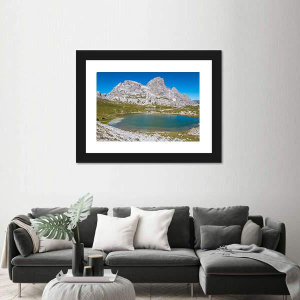 Tre Cime Lake In Dolomites In Italy Canvas Wall Art-3 Horizontal-Gallery Wrap-25" x 16"-Tiaracle