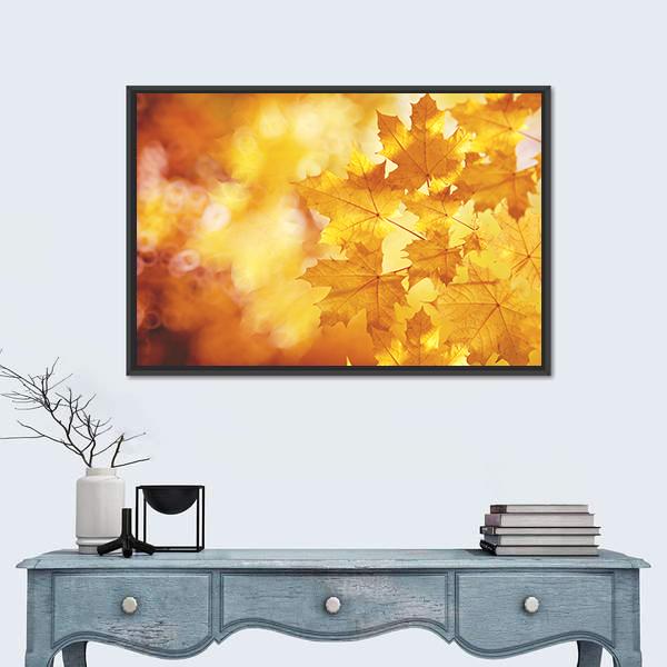 Tree Branch With Autumn Leaves Of A Maple Canvas Wall Art-1 Piece-Floating Frame-24" x 16"-Tiaracle
