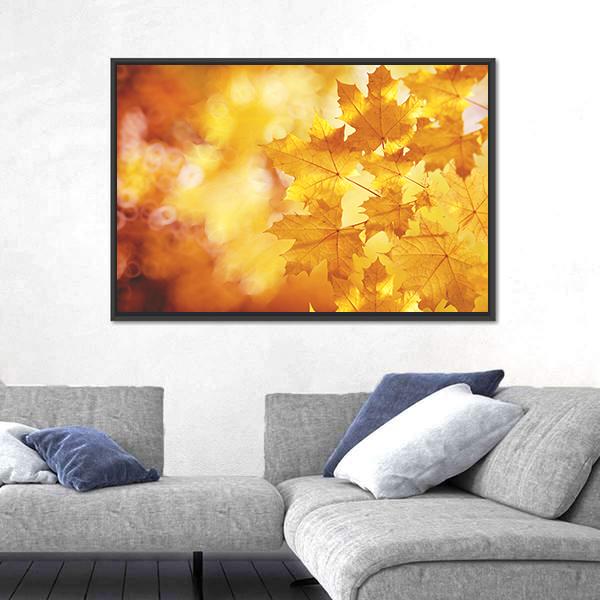 Tree Branch With Autumn Leaves Of A Maple Canvas Wall Art-3 Horizontal-Gallery Wrap-25" x 16"-Tiaracle