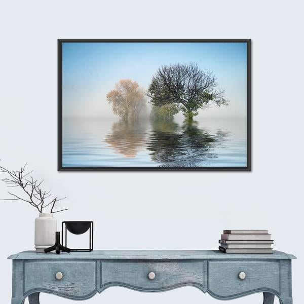 Tree In A Lake Canvas Wall Art-1 Piece-Floating Frame-24" x 16"-Tiaracle