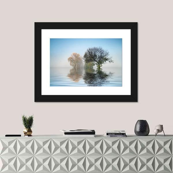 Tree In A Lake Canvas Wall Art-1 Piece-Framed Print-20" x 16"-Tiaracle