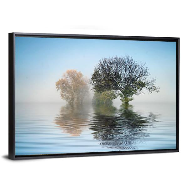Tree In A Lake Canvas Wall Art-3 Horizontal-Gallery Wrap-25" x 16"-Tiaracle