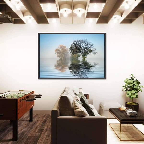 Tree In A Lake Canvas Wall Art-3 Horizontal-Gallery Wrap-25" x 16"-Tiaracle