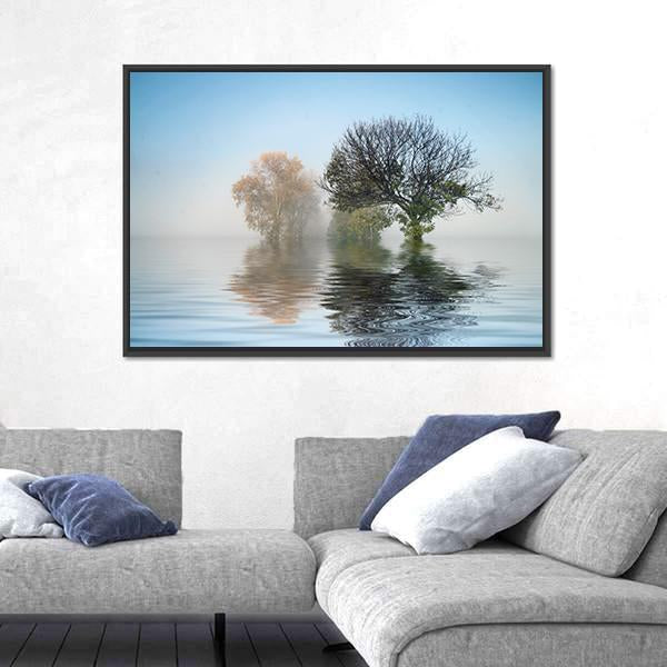 Tree In A Lake Canvas Wall Art-3 Horizontal-Gallery Wrap-25" x 16"-Tiaracle