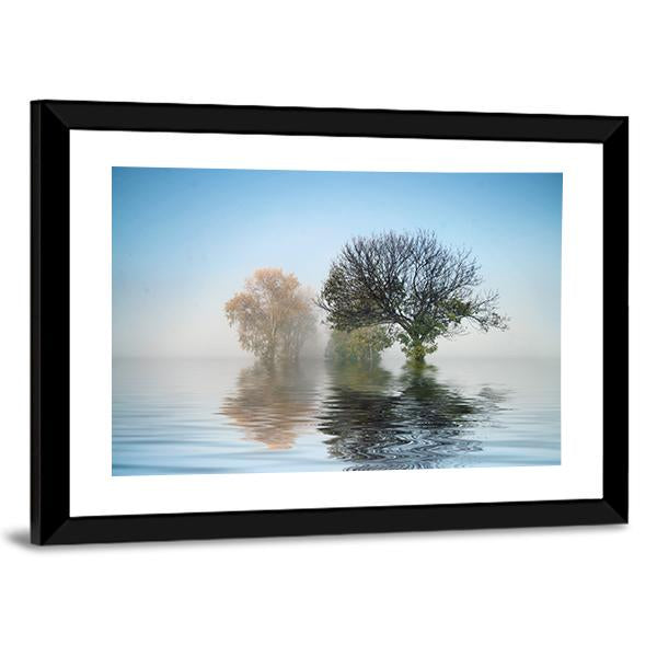 Tree In A Lake Canvas Wall Art-3 Horizontal-Gallery Wrap-25" x 16"-Tiaracle