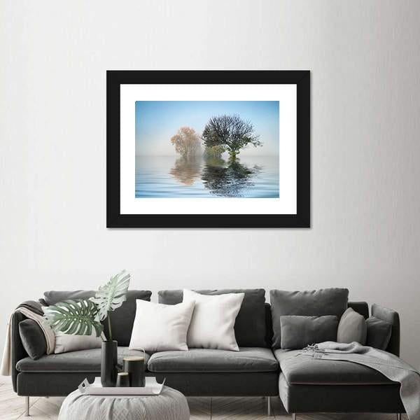 Tree In A Lake Canvas Wall Art-3 Horizontal-Gallery Wrap-25" x 16"-Tiaracle