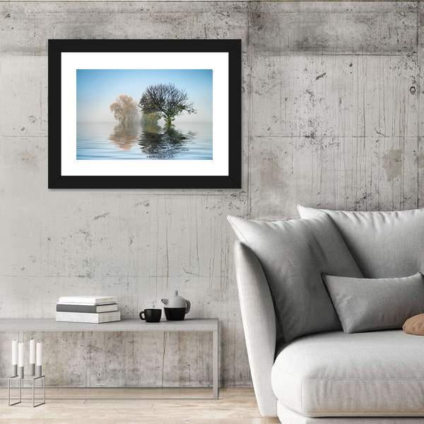 Tree In A Lake Canvas Wall Art-3 Horizontal-Gallery Wrap-25" x 16"-Tiaracle