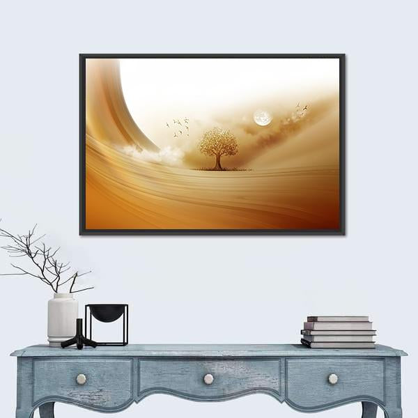 Tree In The Desert Canvas Wall Art-1 Piece-Floating Frame-24" x 16"-Tiaracle