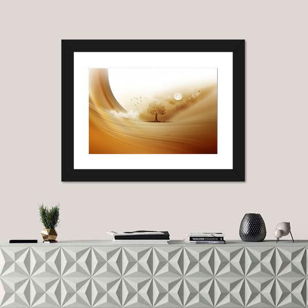 Tree In The Desert Canvas Wall Art-1 Piece-Framed Print-20" x 16"-Tiaracle